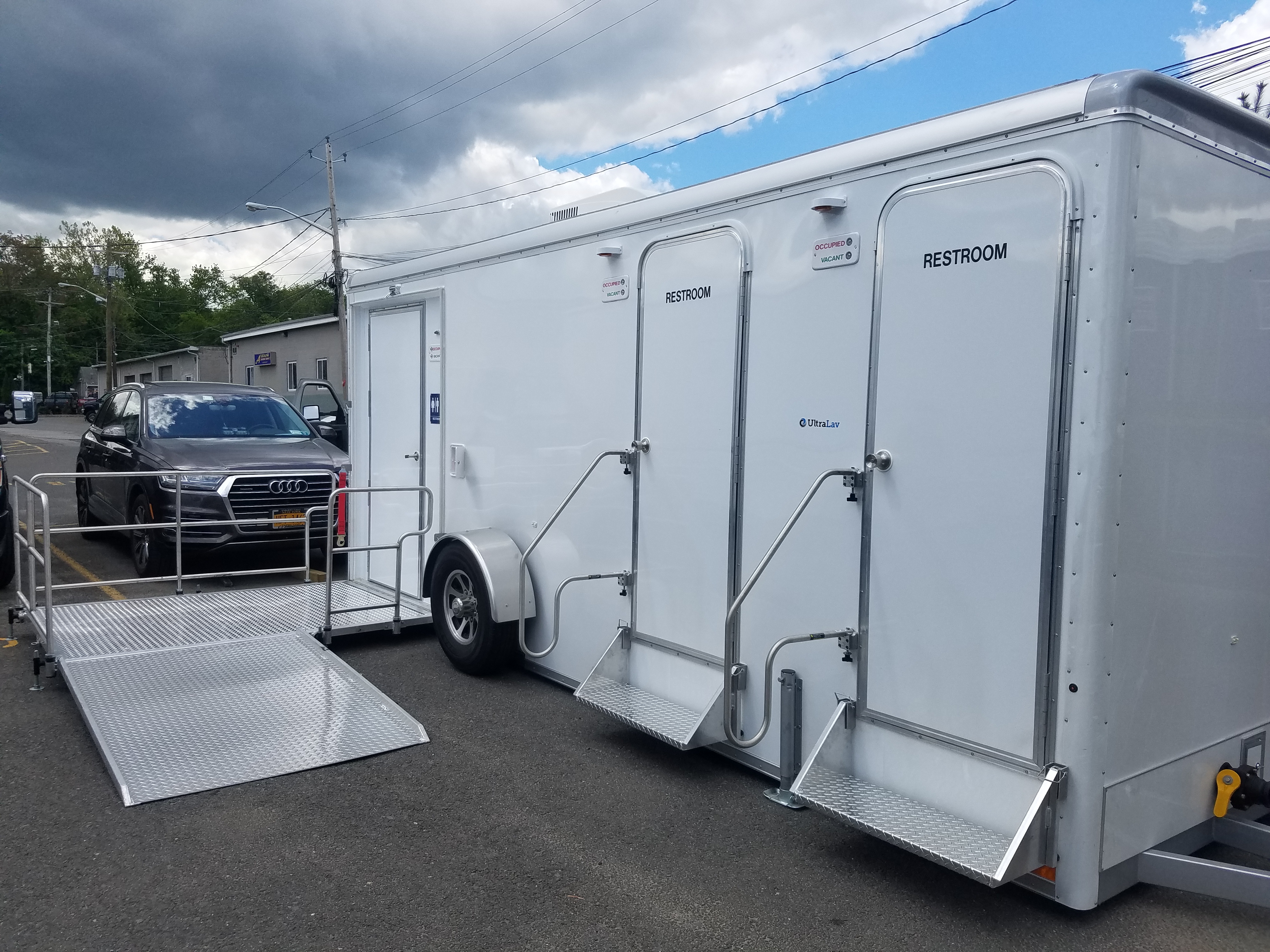 ADA Plus Two Station Vegas Restroom Trailer, Being Set Up for an Event, in Haverstraw NY 