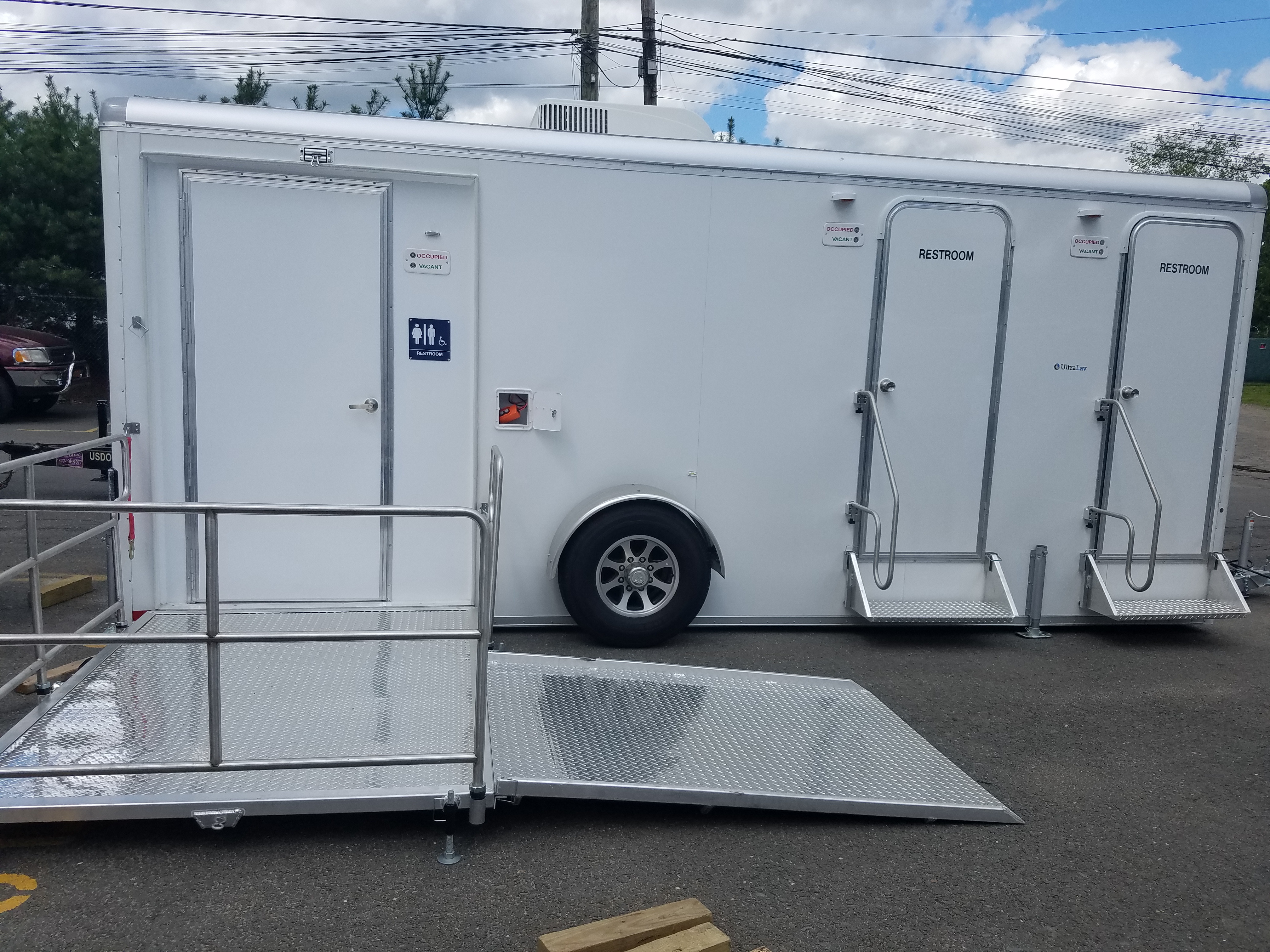 ADA Plus Two Station Vegas Restroom Trailer, Being Set Up for an Event, in Haverstraw NY 