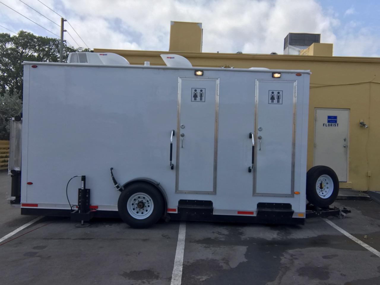 ADA Plus Two Station Vegas Restroom Trailer, at an Event, in Boca Raton FL 
