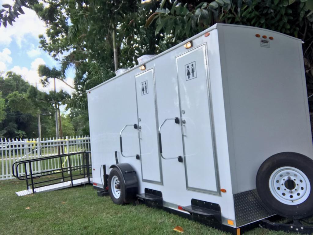ADA Plus Two Station Vegas Restroom Trailer, at an Event, in Miami FL 