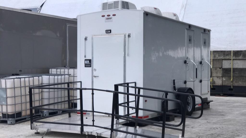 ADA Plus Two Station Vegas Restroom Trailer, at the Hard Rock Stadium, for the Rolling Loud Music Festival, in Miami FL 
