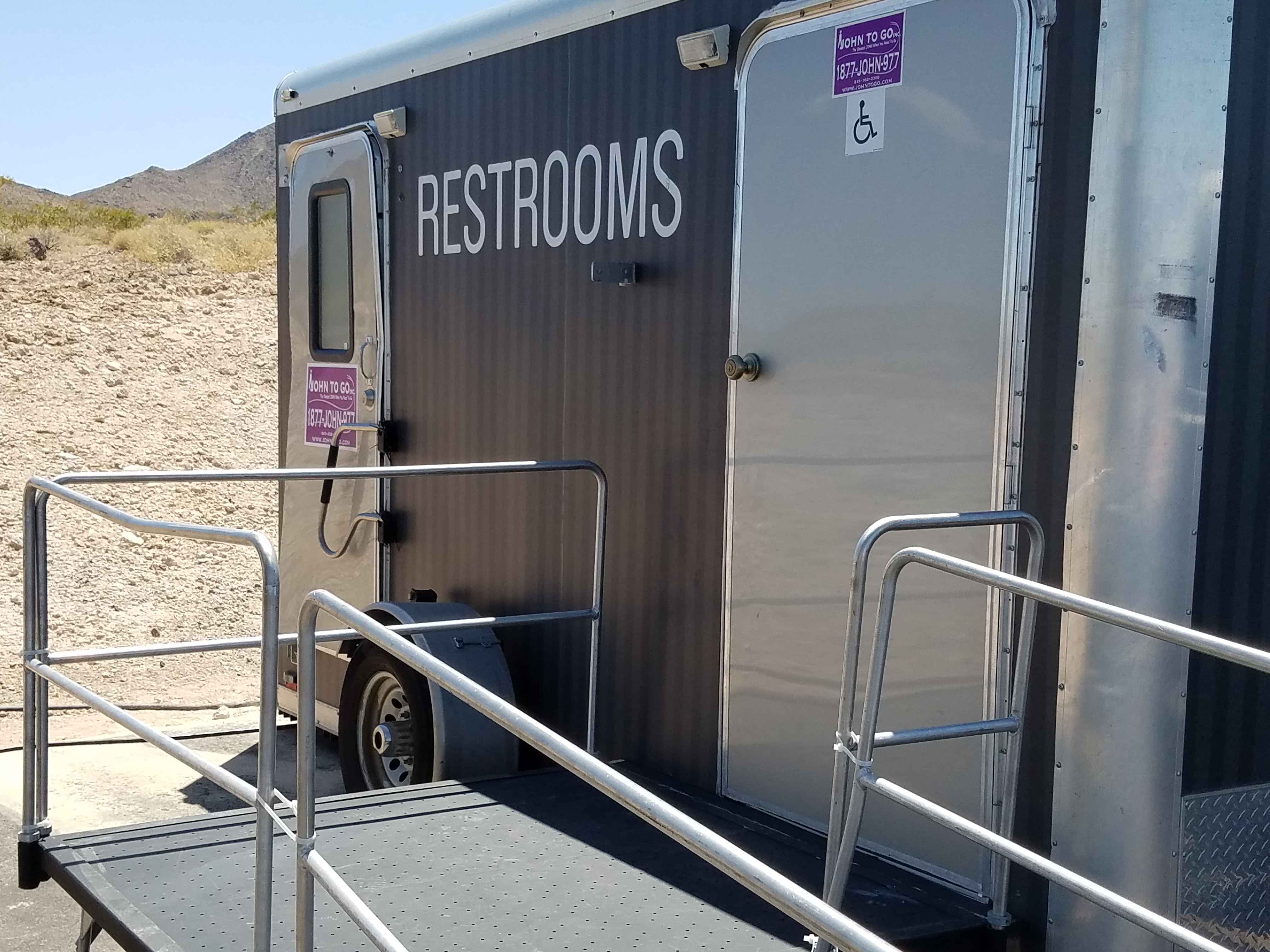 ADA Plus Two Station Vegas Restroom Trailer, at the Sloan National Park, in Las Vegas Nevada 