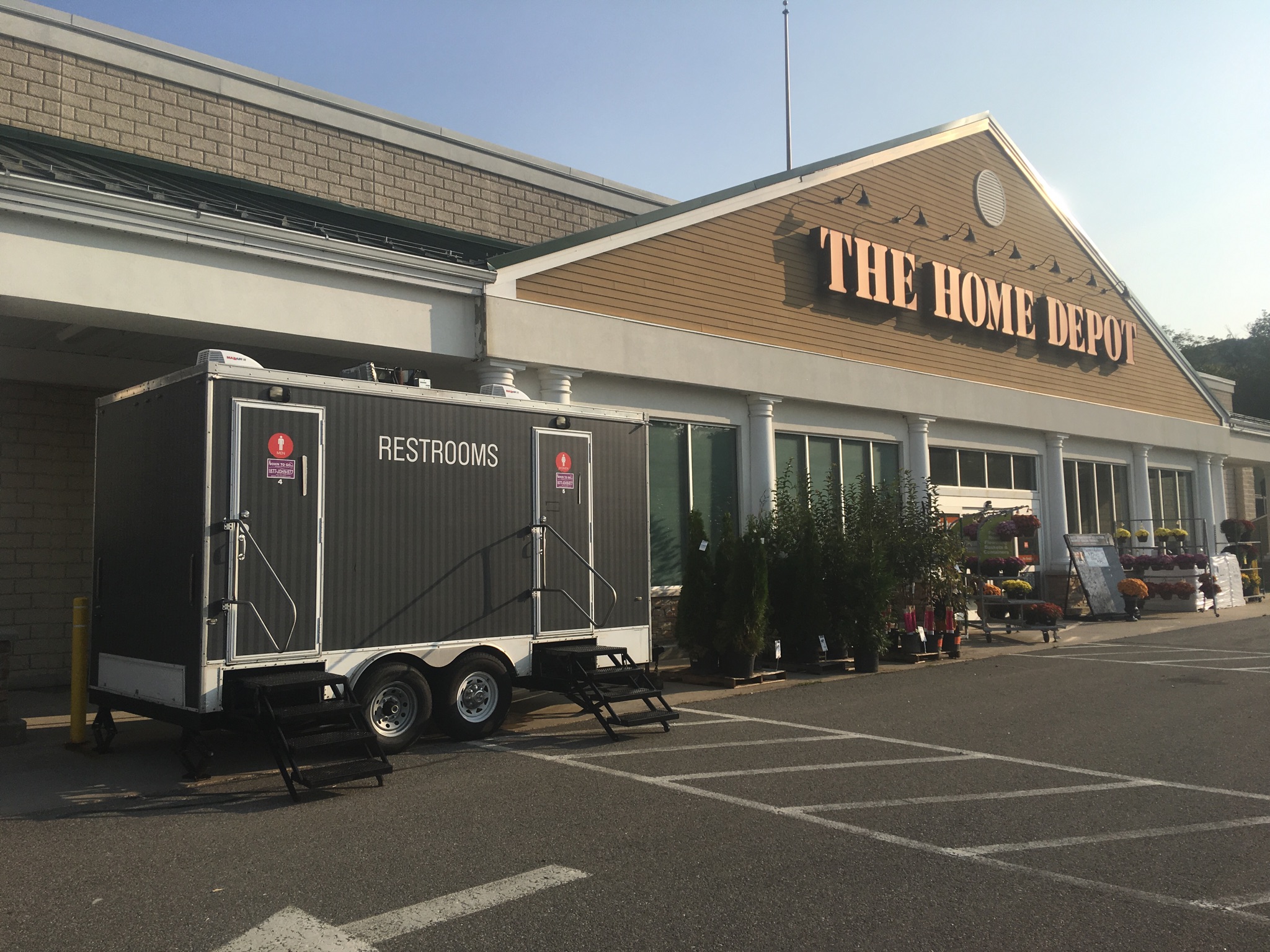Five Station Stylish Restroom Trailer, at a Home Depot Remodal, in Elmont NY