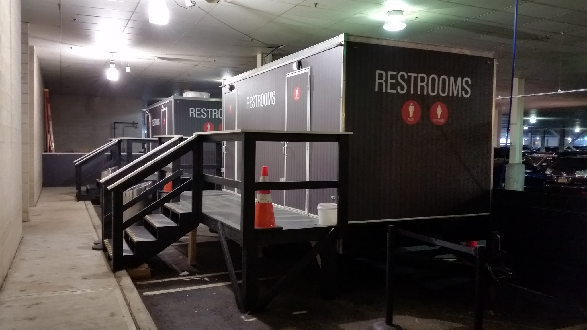 Five Station Stylish Restroom Trailer, at a Long Term Construction Project, in Paramus NJ 