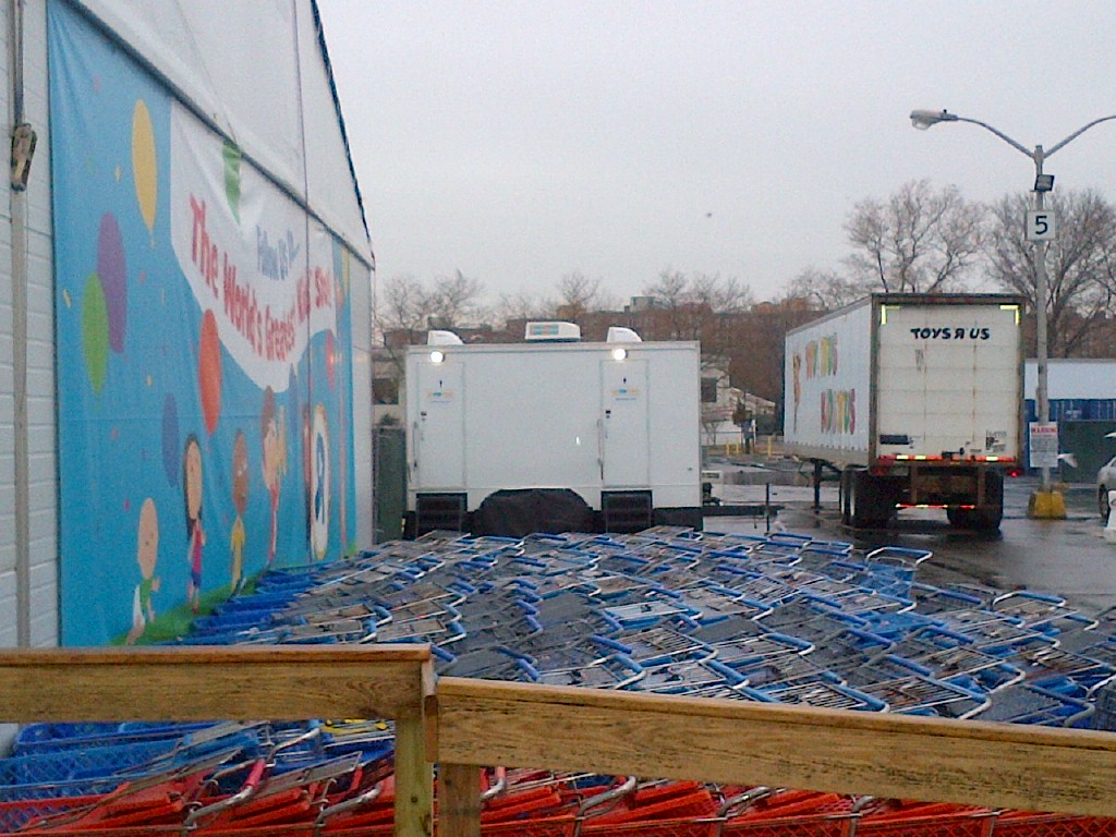 Five Station Stylish Restroom Trailer, at a Toys R Us Event, in Queens NY 