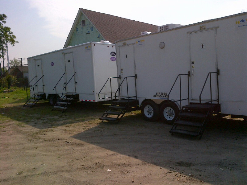 Multiple Stylish Restroom Trailers, at a Graduation Party, in Teaneck NJ 