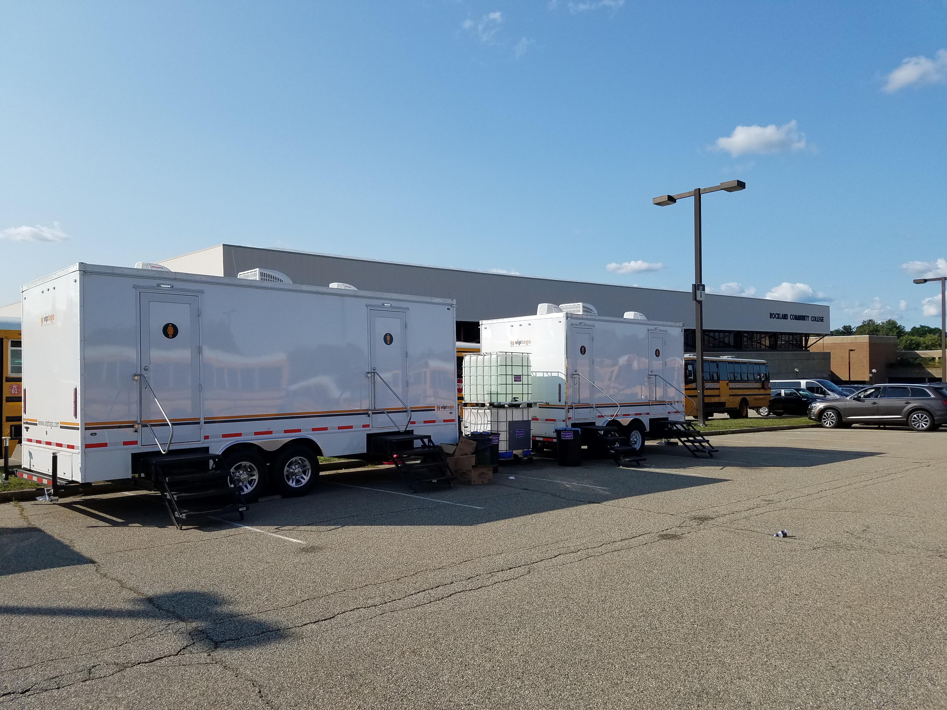 Ten Station Vegas Restroom Trailer, at Rockland Community College, in Suffern NY, With  Fresh Water Tanks
