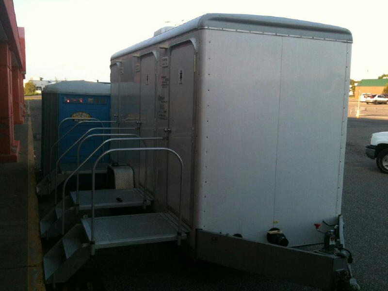 Three Station Stylish Restroom Trailer, at a Kmart Remodal, in Auburn ME 