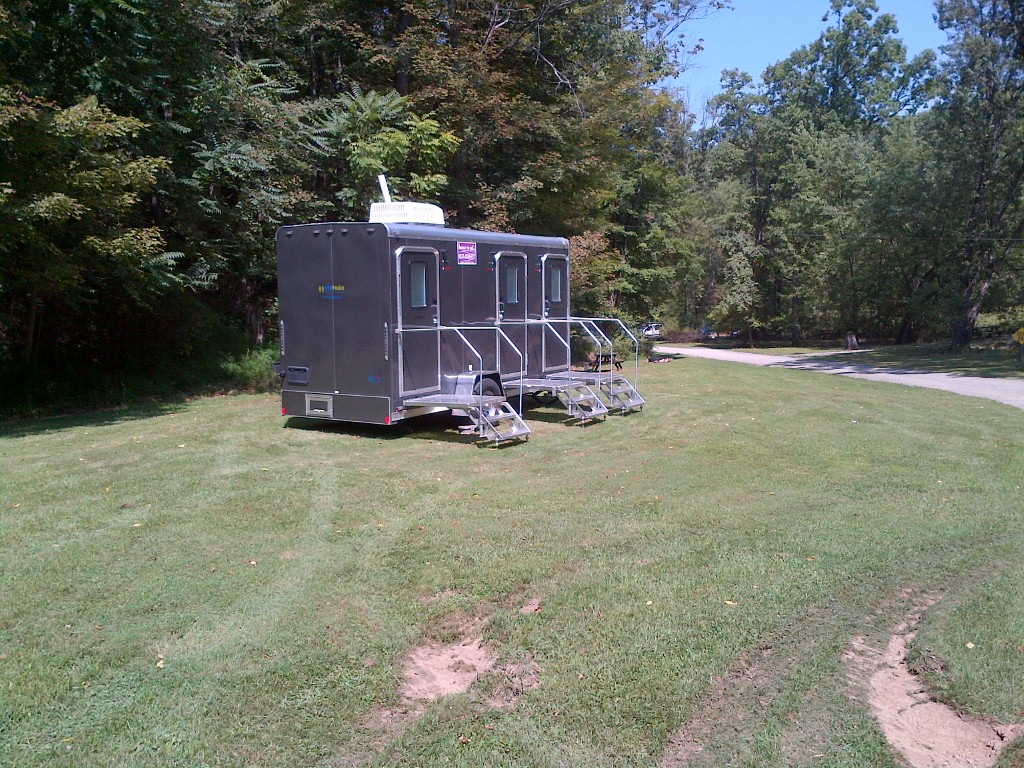 Three Station Stylish Shower Combo Trailer, at an Outdoor Event, in Fairfield, CT