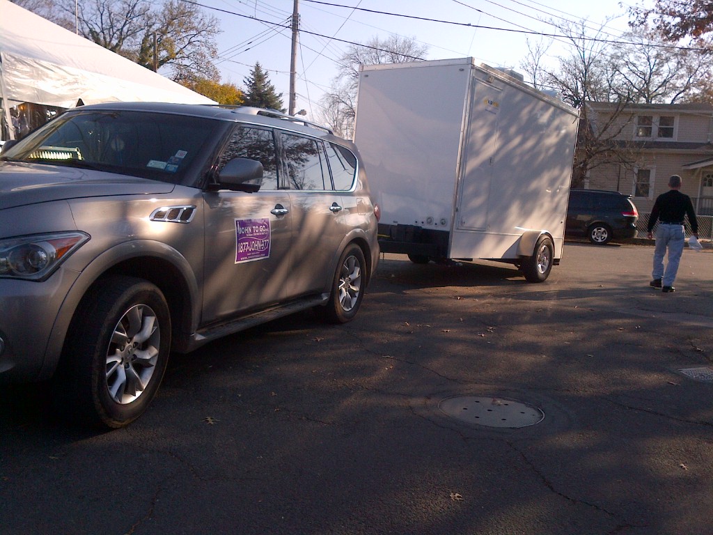 Two Station Stylish Restroom Trailer, Being Delivered, in Flushing NY