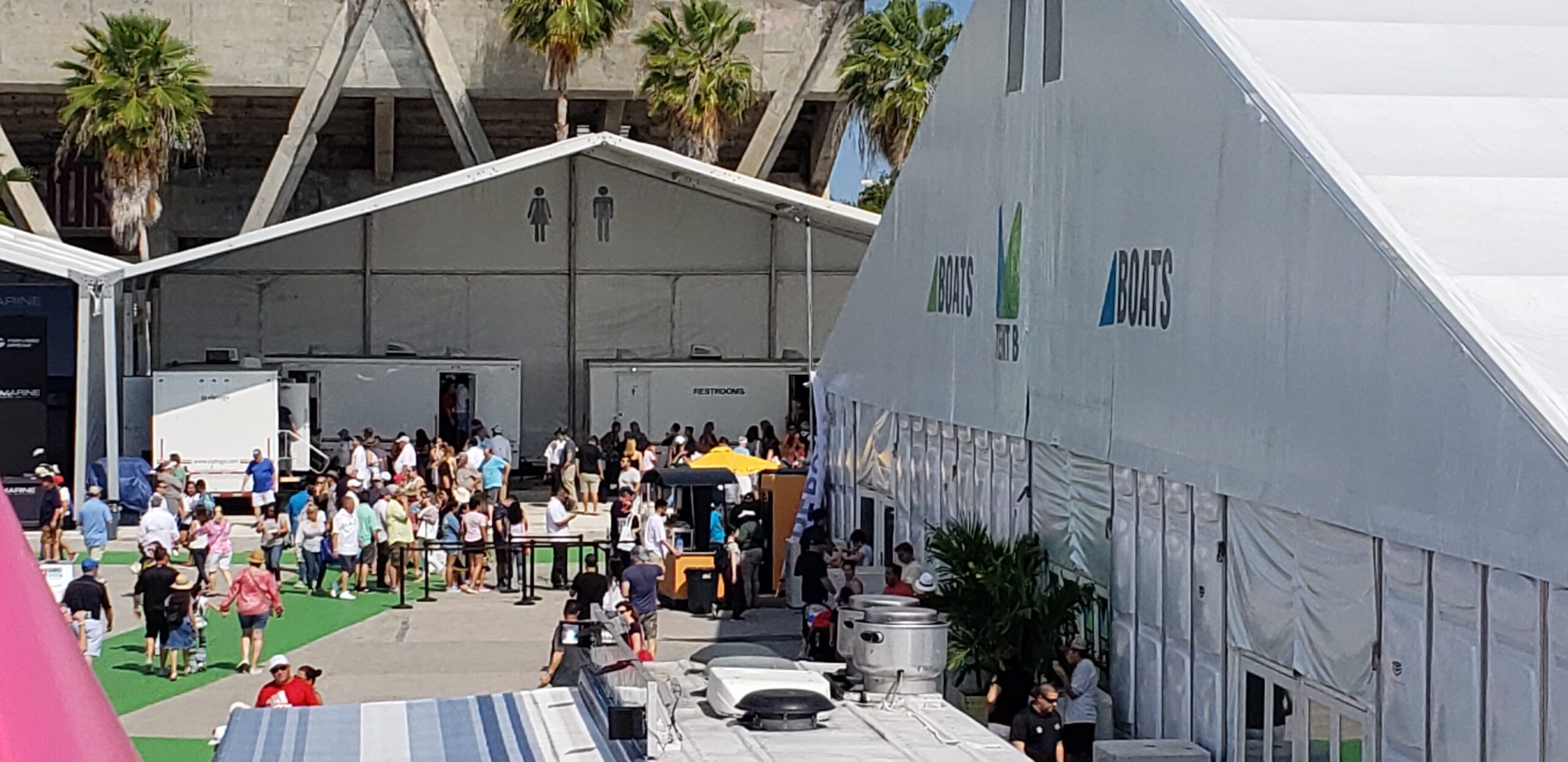 Restroom trailers at boat show in Miami, Florida