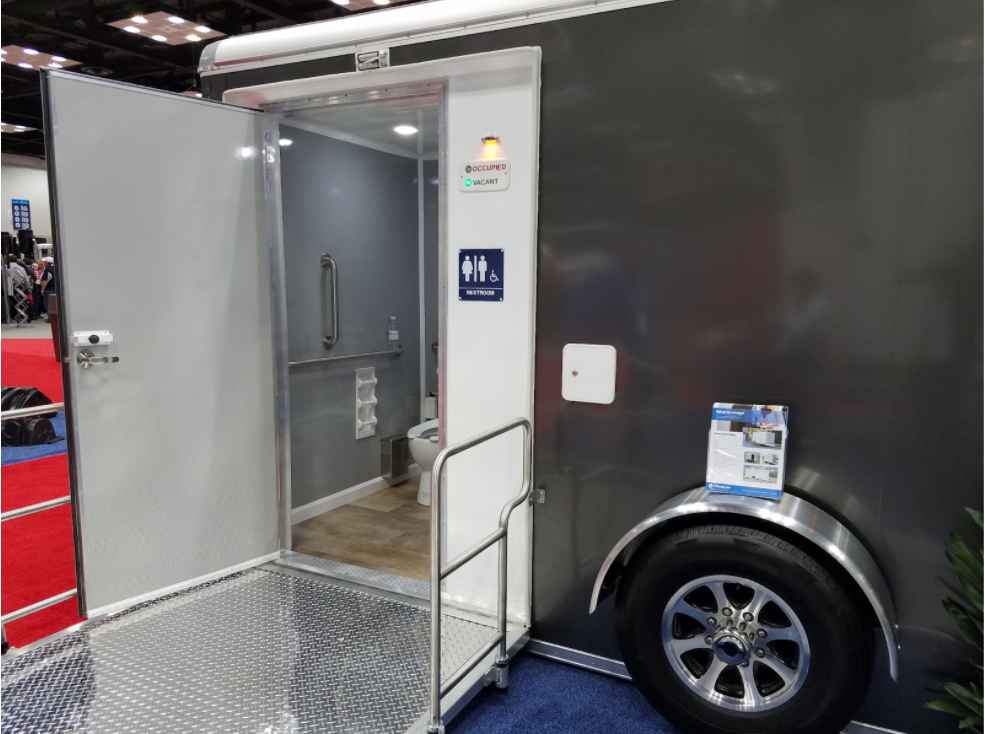 ADA Plus Two Station Vegas Restroom Trailer With Extra Wide Doors in New Hampshire ADA Plus Two Station Vegas Restroom Trailer With Extra Wide Doors in New Hampshire
