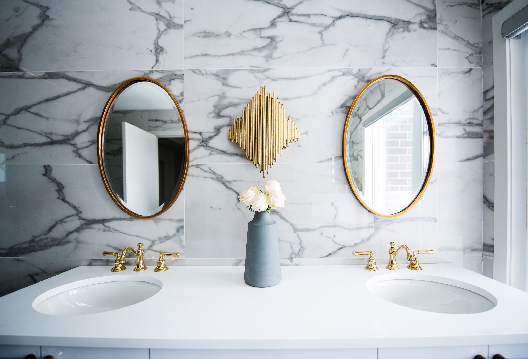 Bathroom vanity and mirrors