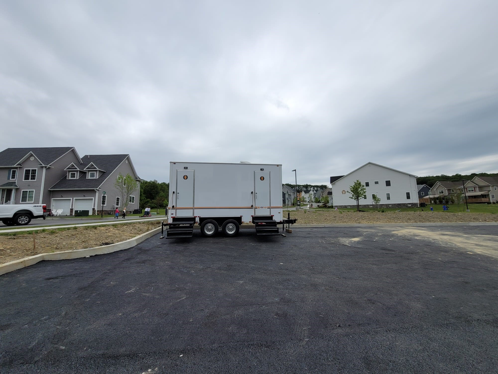 VIP TO GO restroom trailer at a newly constructed community development VIP TO GO restroom trailer at a newly constructed community development