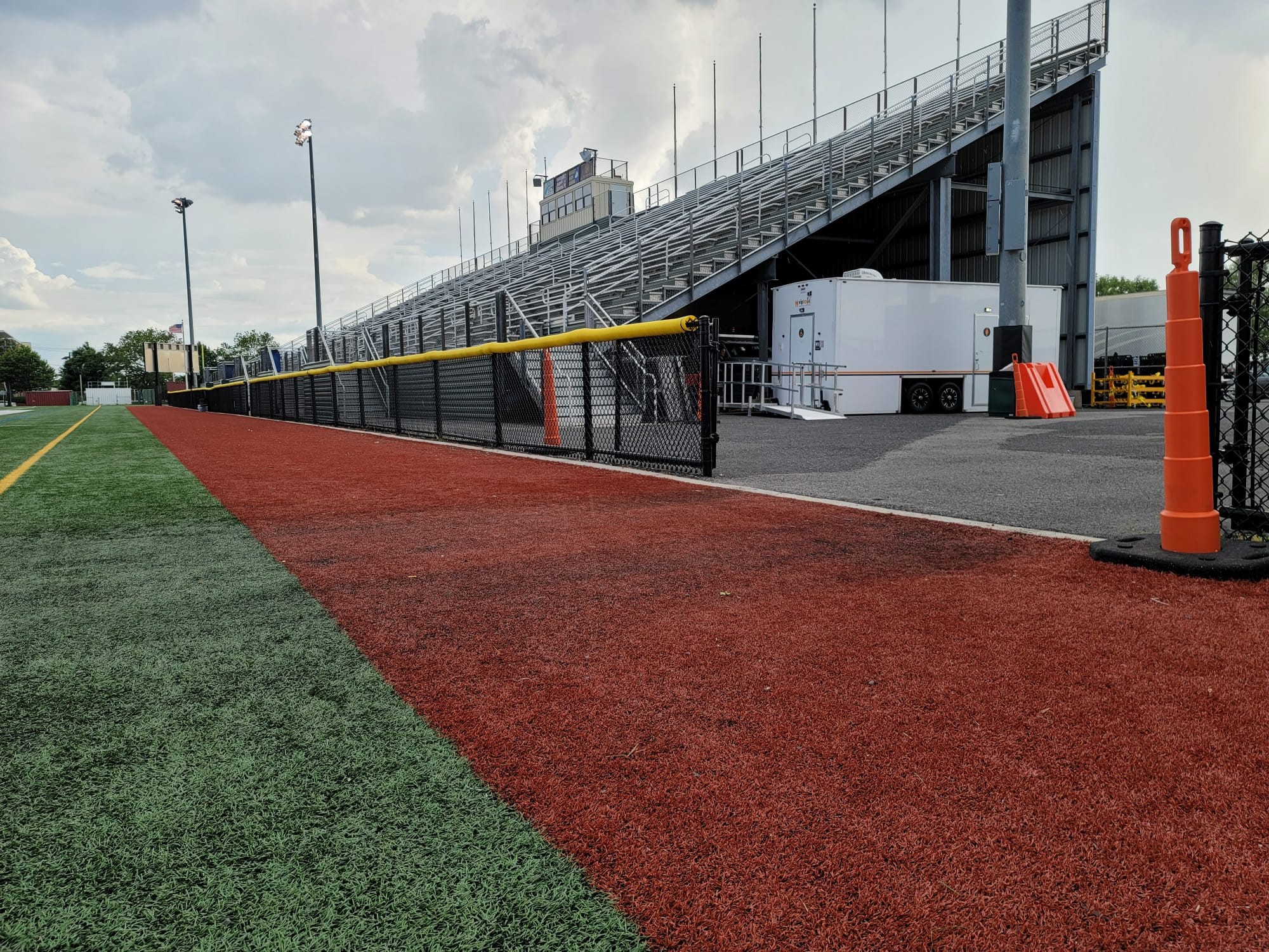 Vip To Go restroom trailer with ADA access at a football field Vip To Go restroom trailer with ADA access at a football field