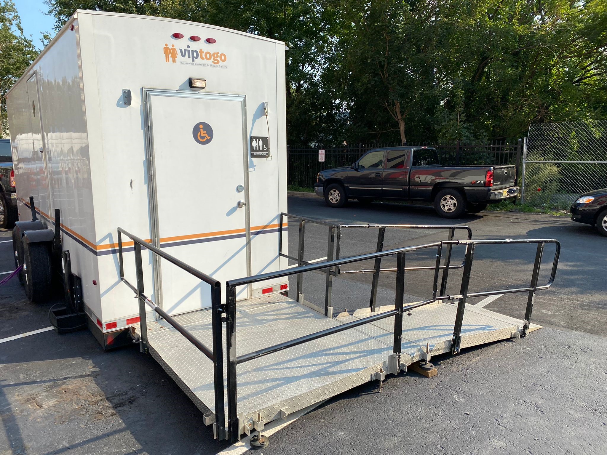 portable restroom trailer with handicap access