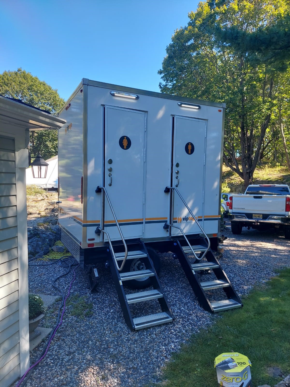 bathroom trailer outside home