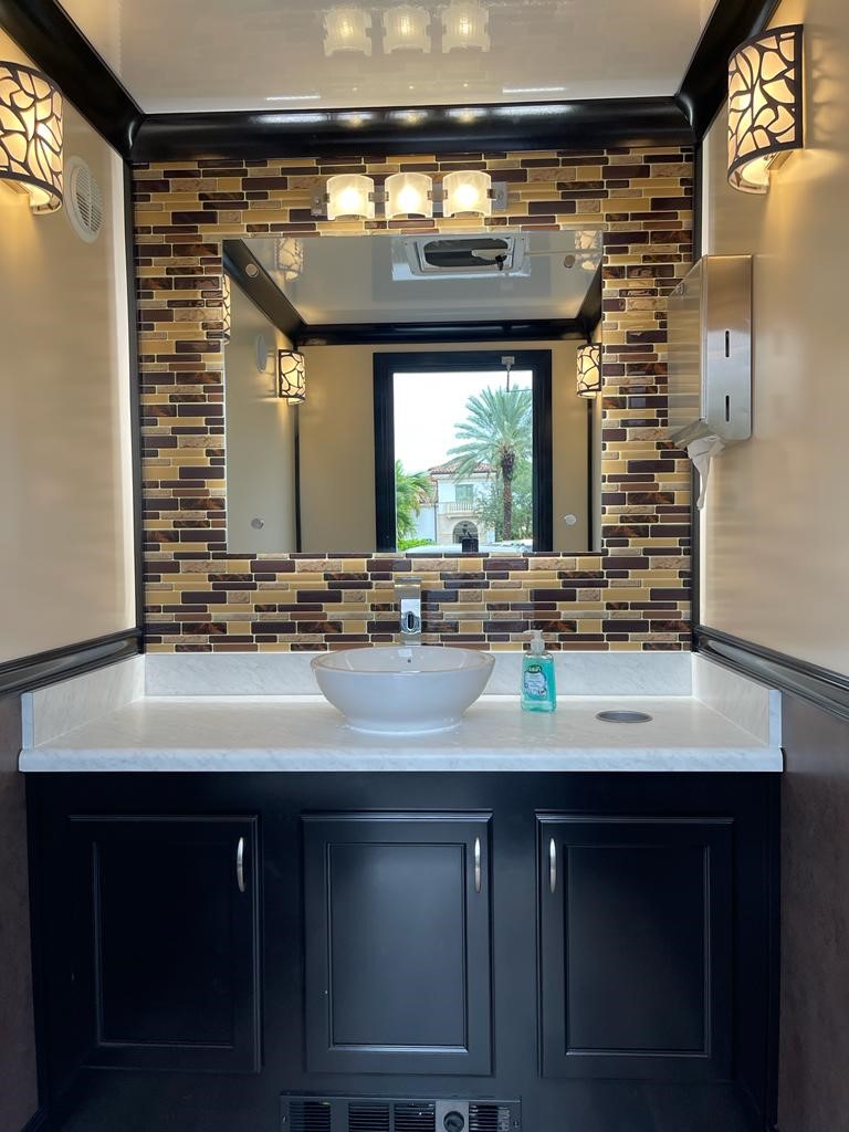 interior design of luxurious restroom trailer rental