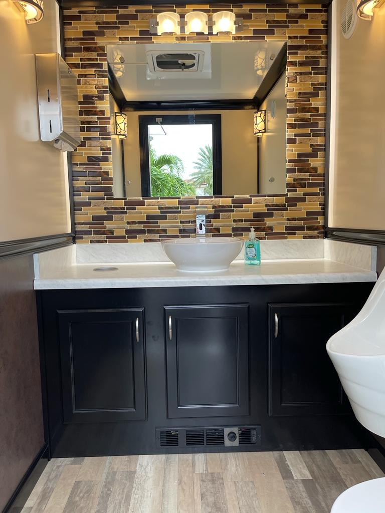 interior of luxury bathroom trailer
