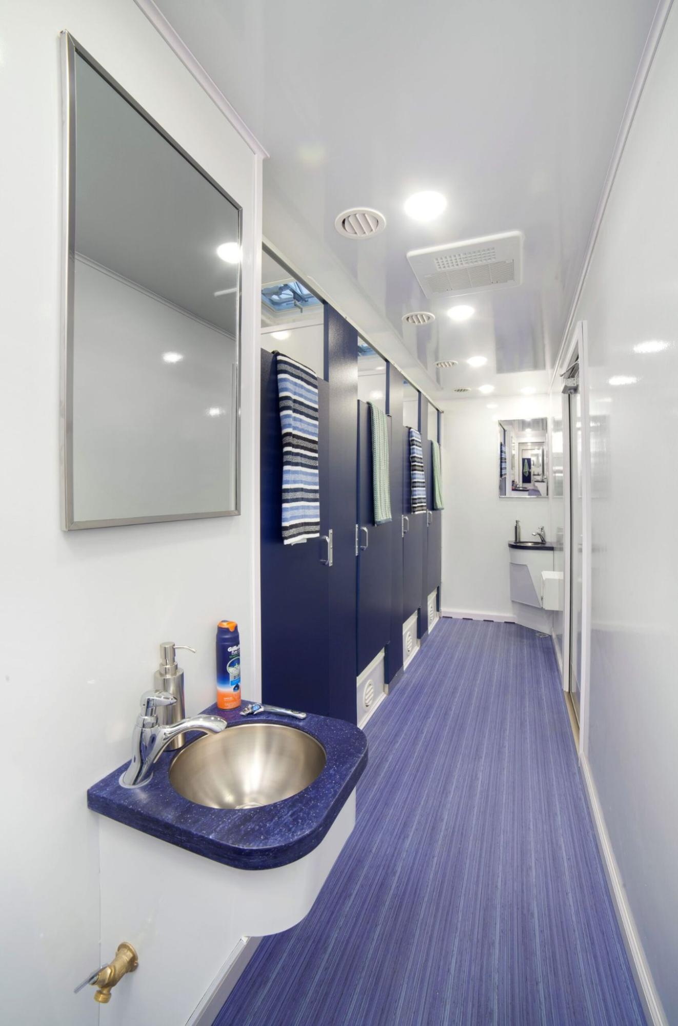 interior of restroom shower trailer combo unit