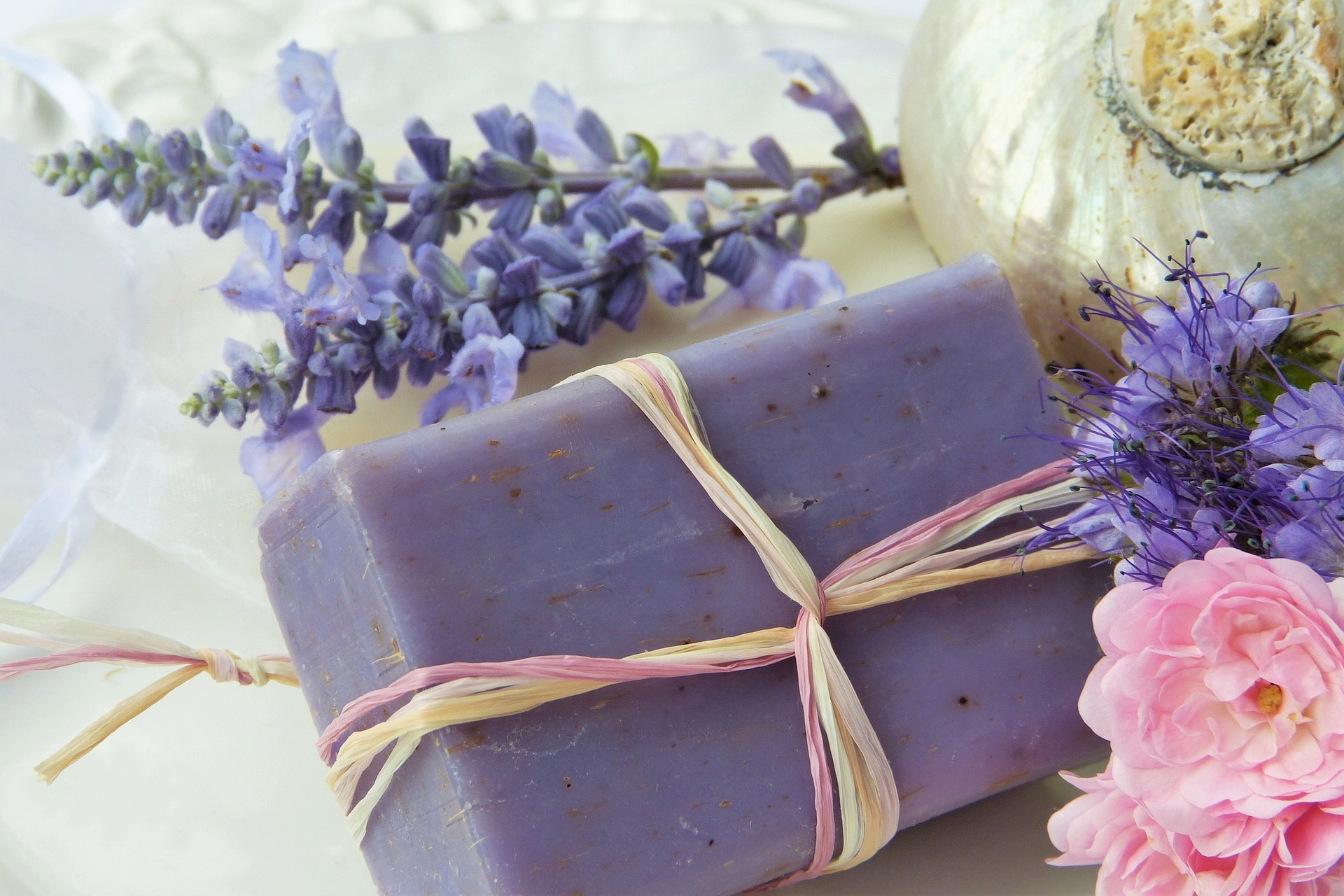 lavender soap bar with flowers