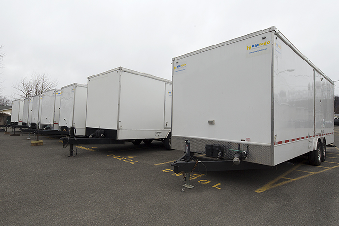 lineup of VIP restroom trailer rental options