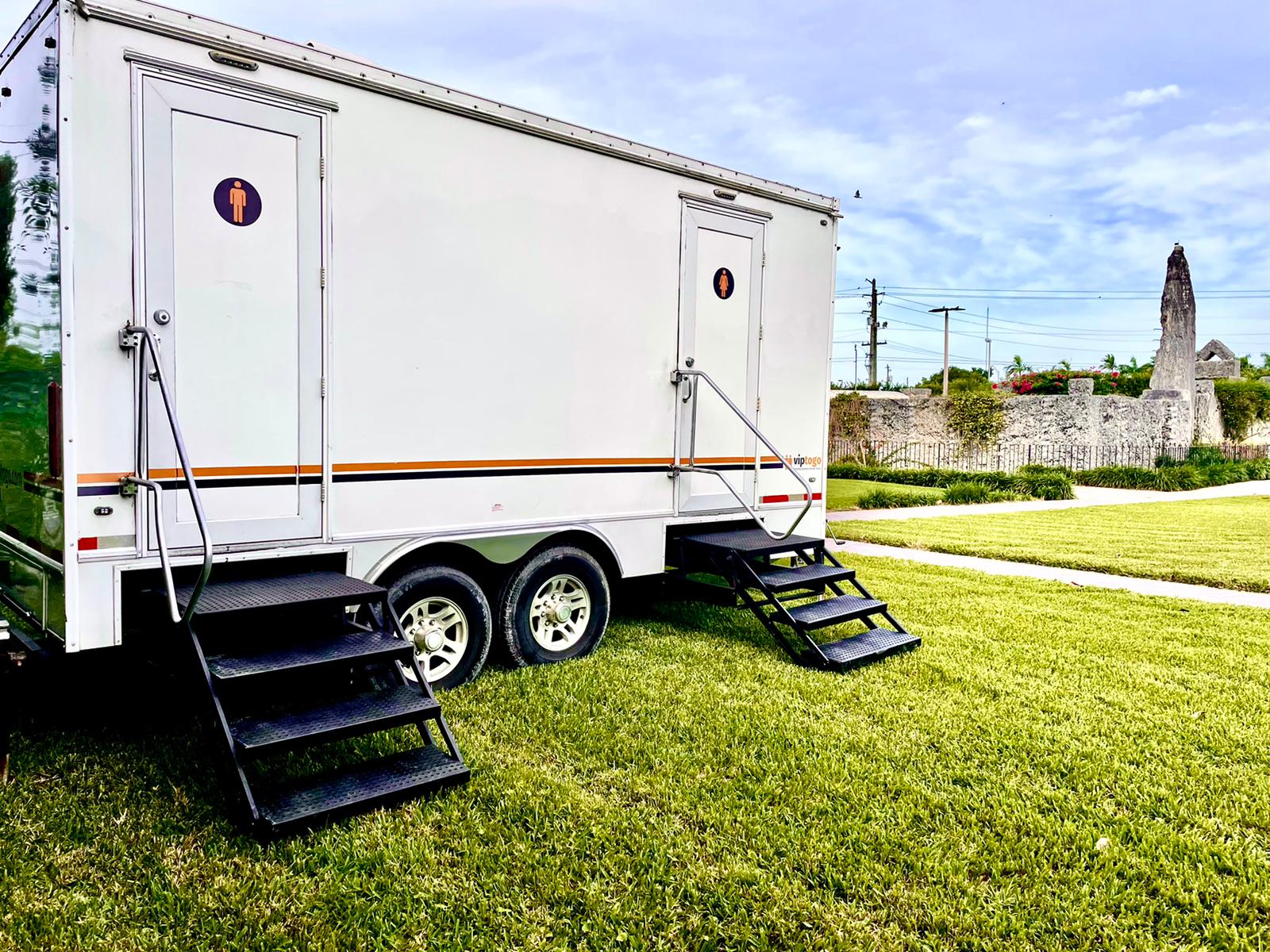 Eight Station Restroom Trailer, at an outdoor event