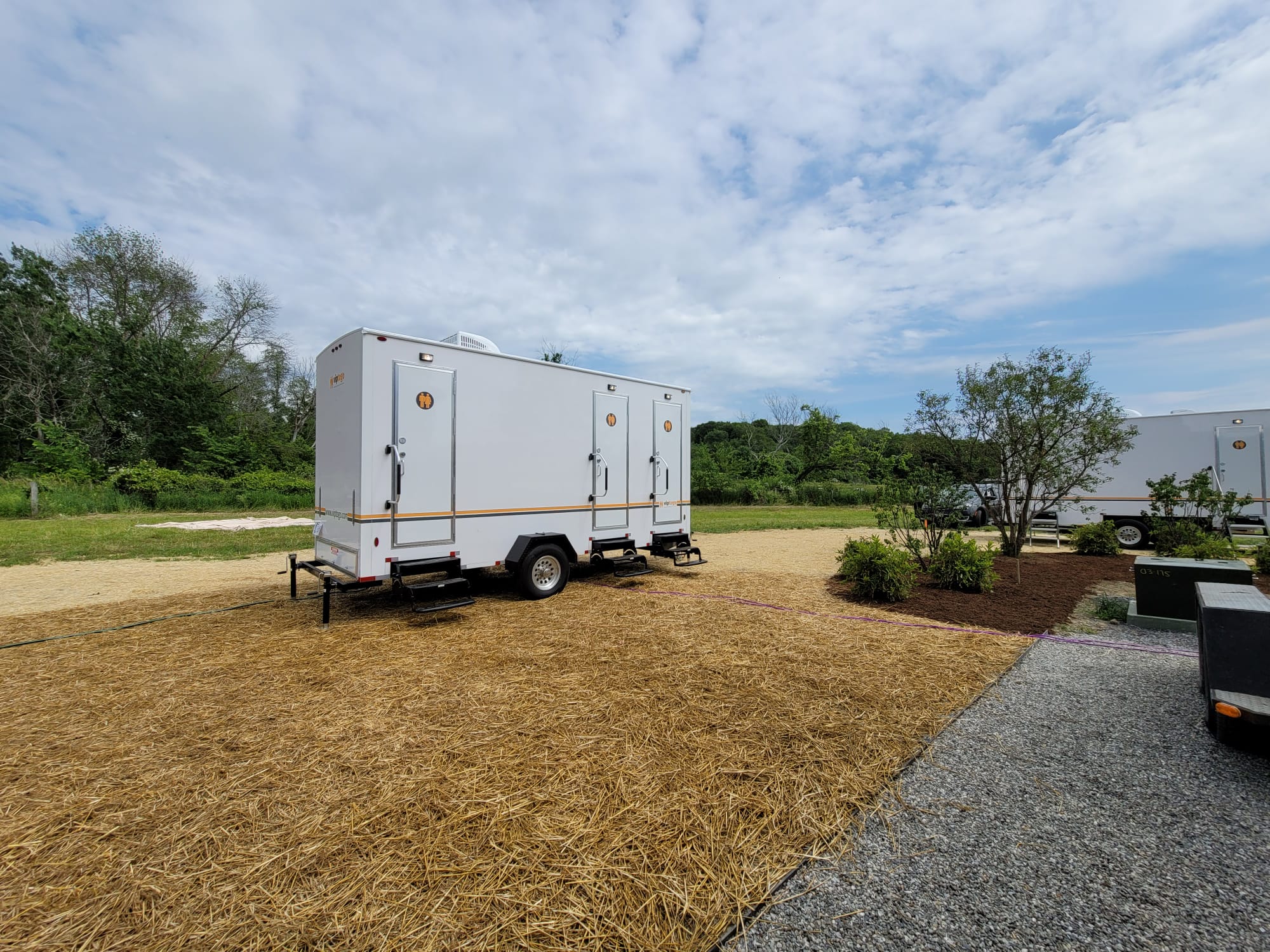 Three Station Restroom Trailer, at outdoor event
