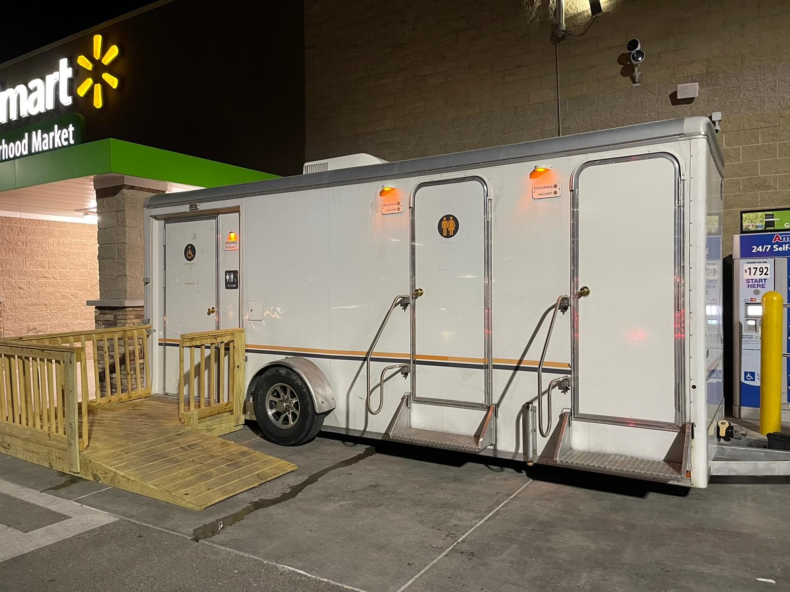 portable restrooms outside store