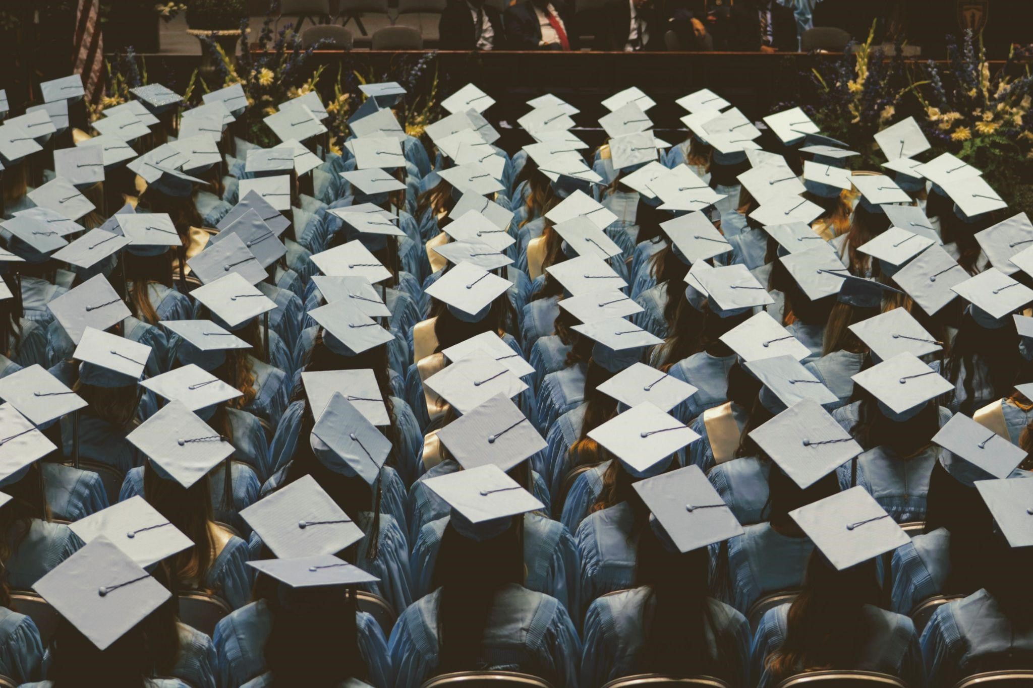 rows of graduates at graduation ceremony