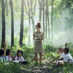 Children learning outdoors