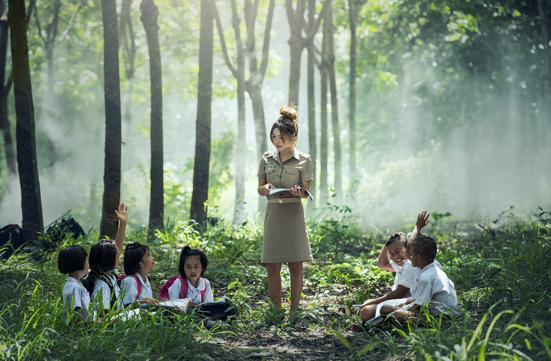 Children learning outdoors