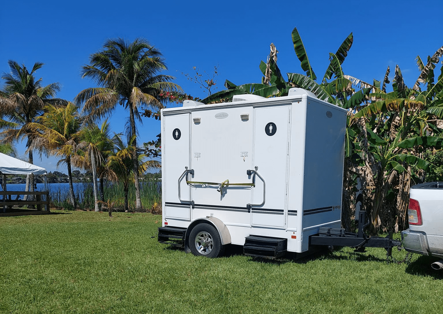 handicap accessible trailer parked on grass