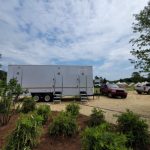 restroom with portable shower trailers for camping