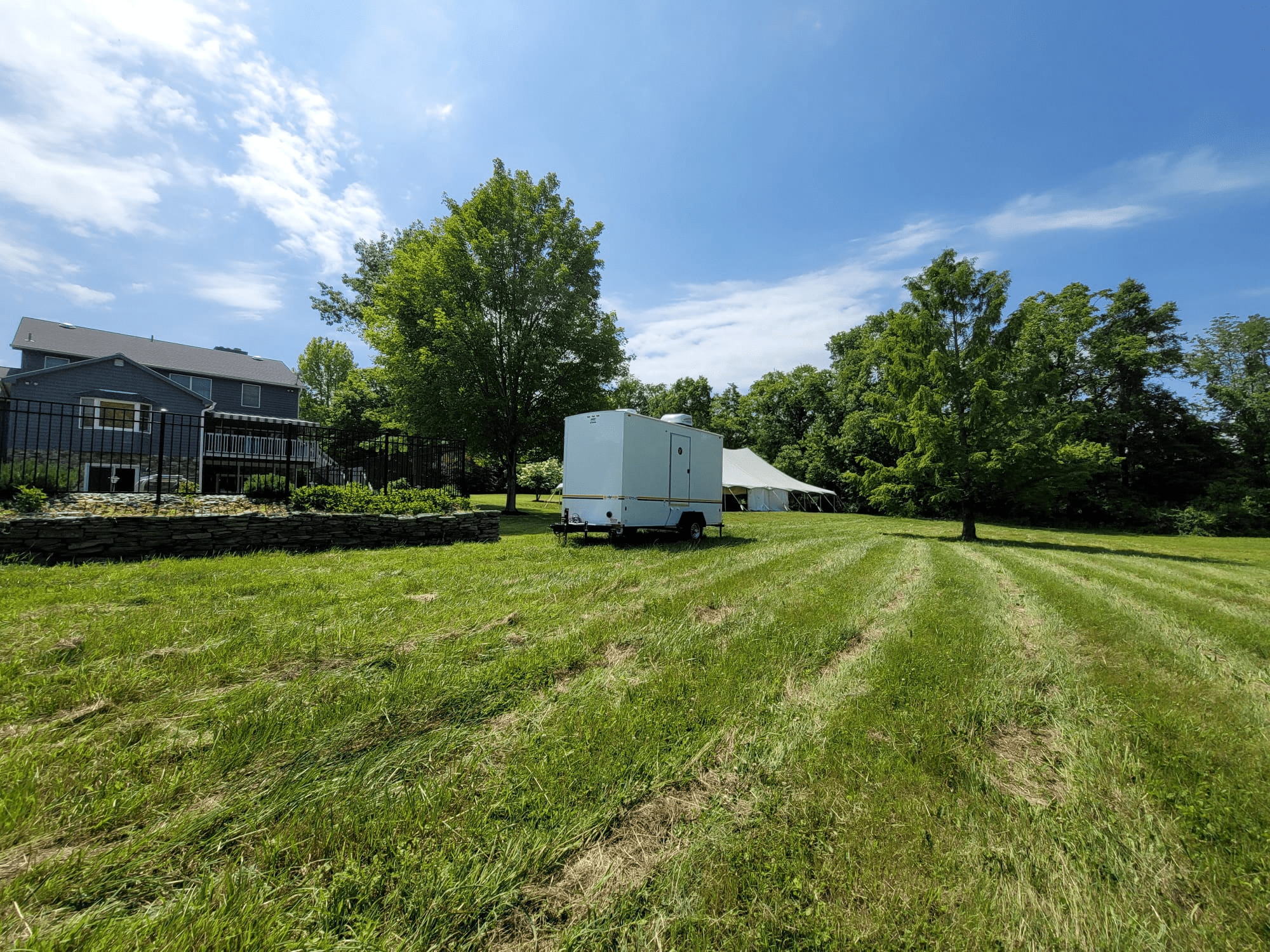 Luxury restroom trailer at an outdoor event