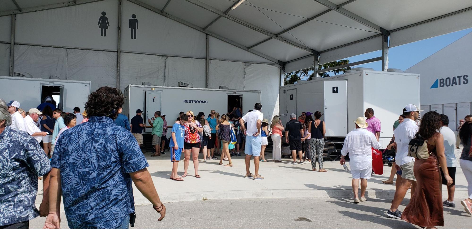 sanitary bathroom trailer rentals at Florida tradeshow