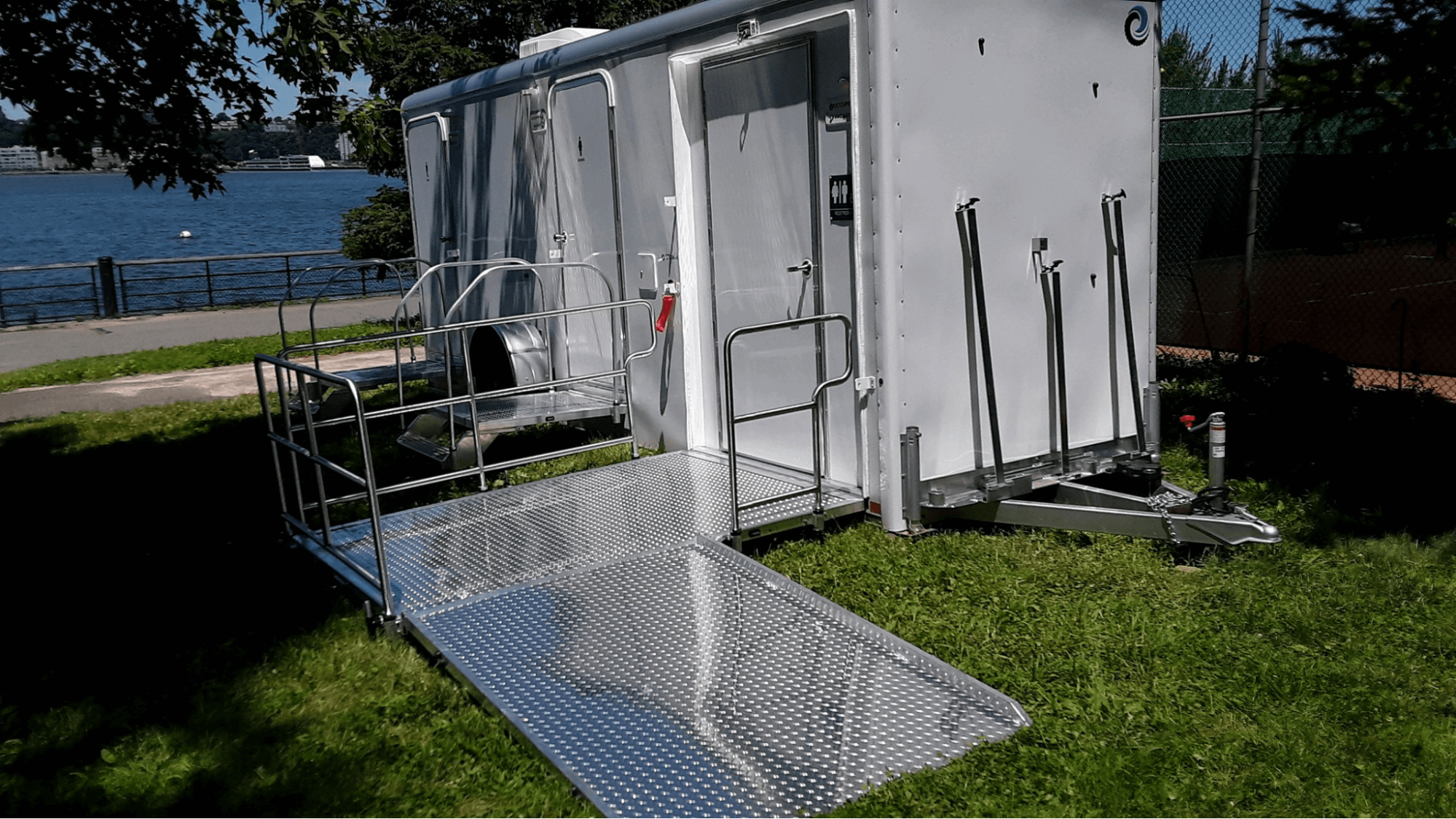 ADA-compliant portable restroom trailers near the waterfront