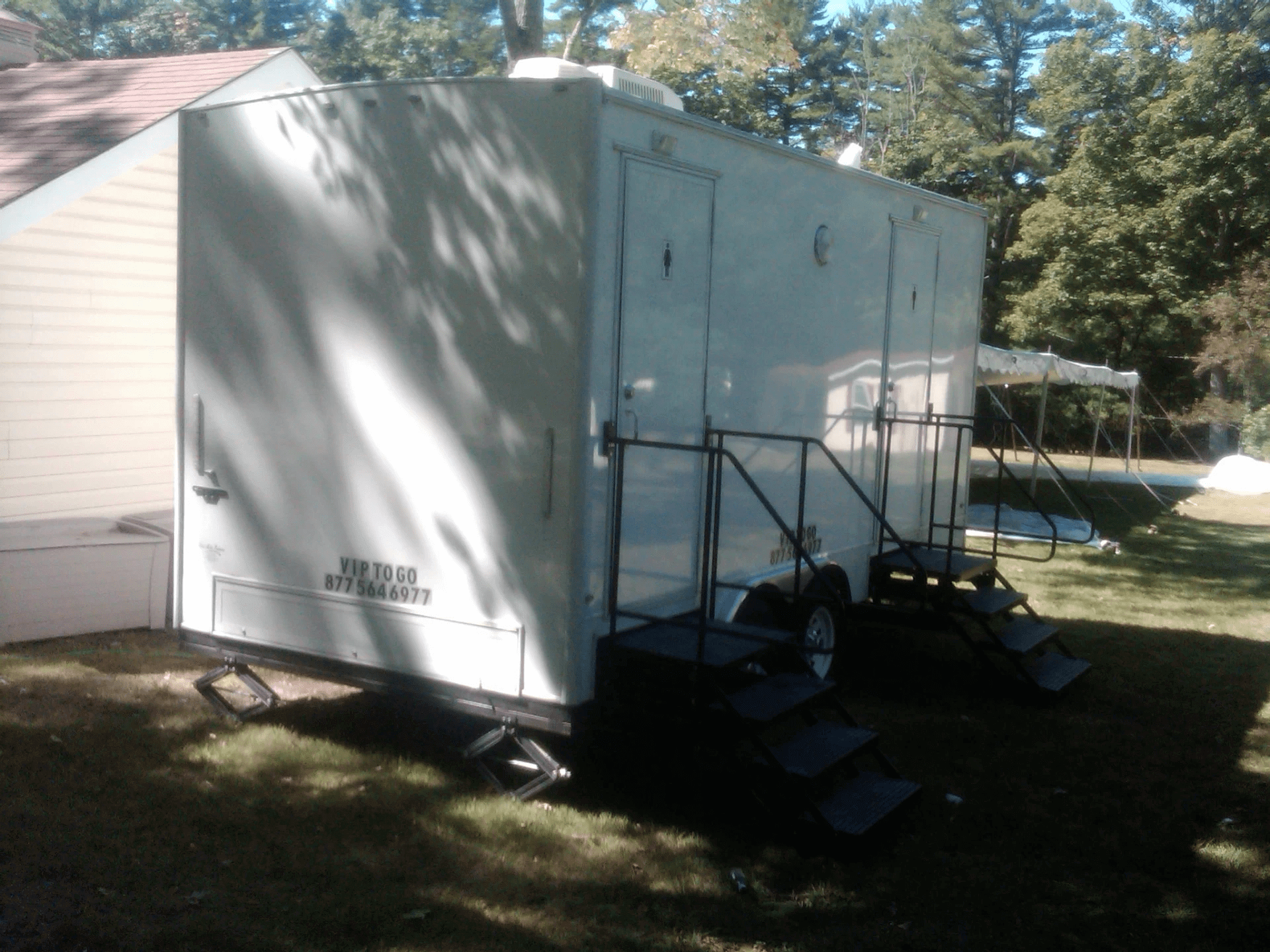 Portable shower trailer at an outdoor location