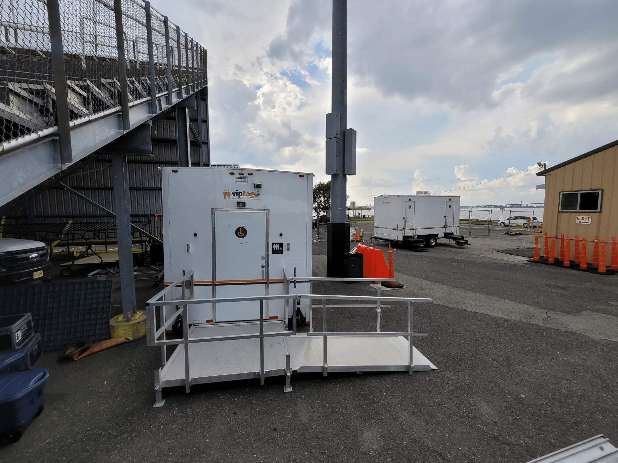 portable restroom trailer at an event