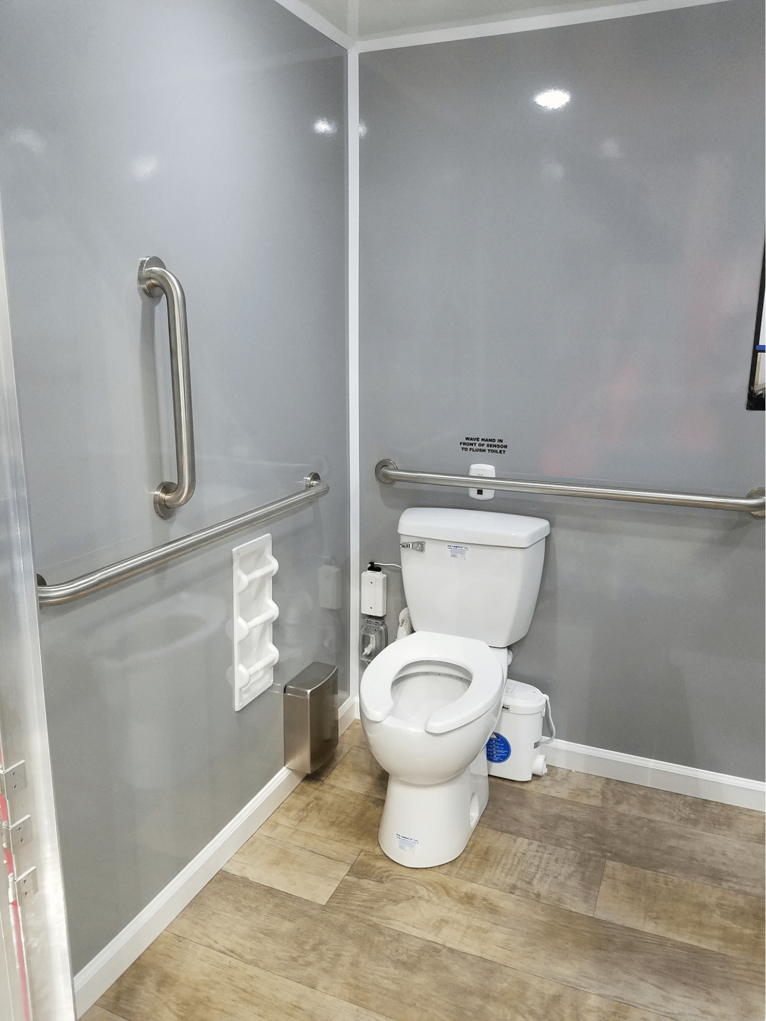 Interior of a portable handicap bathroom trailer