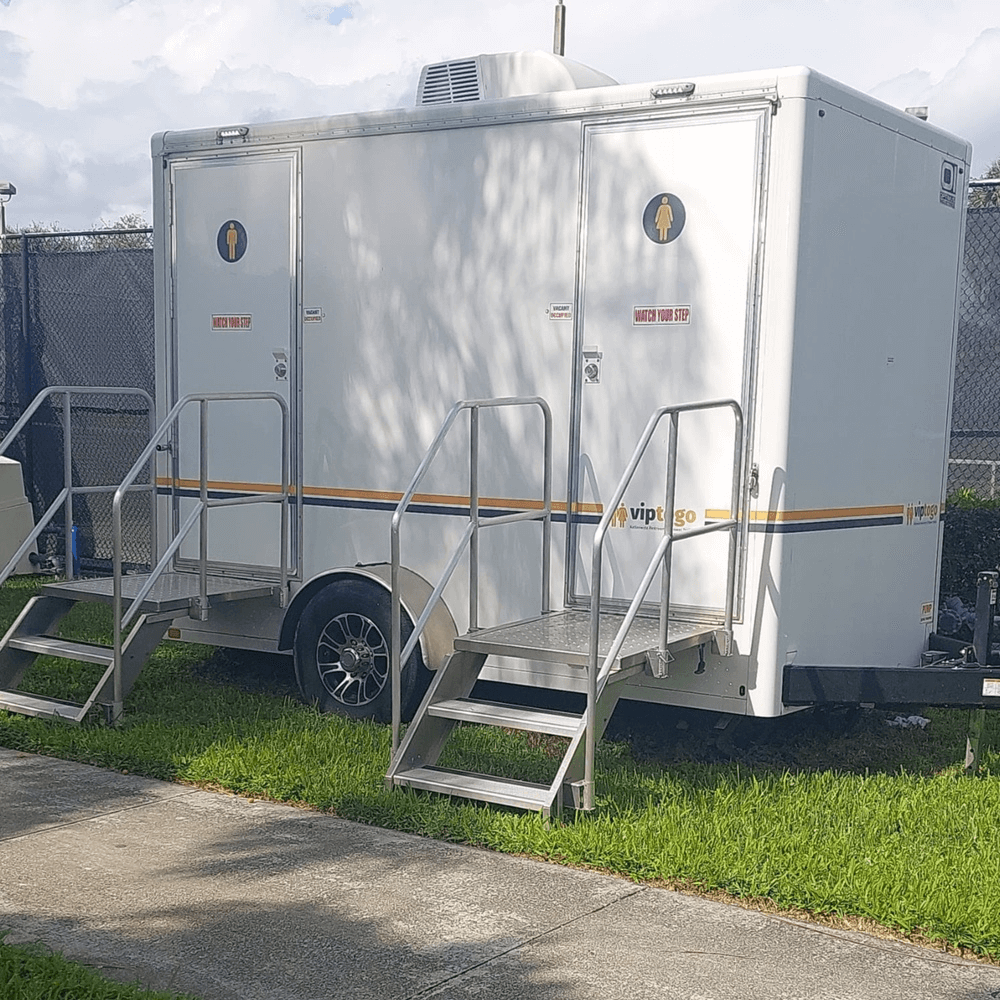 Luxury mobile restroom trailer at an event