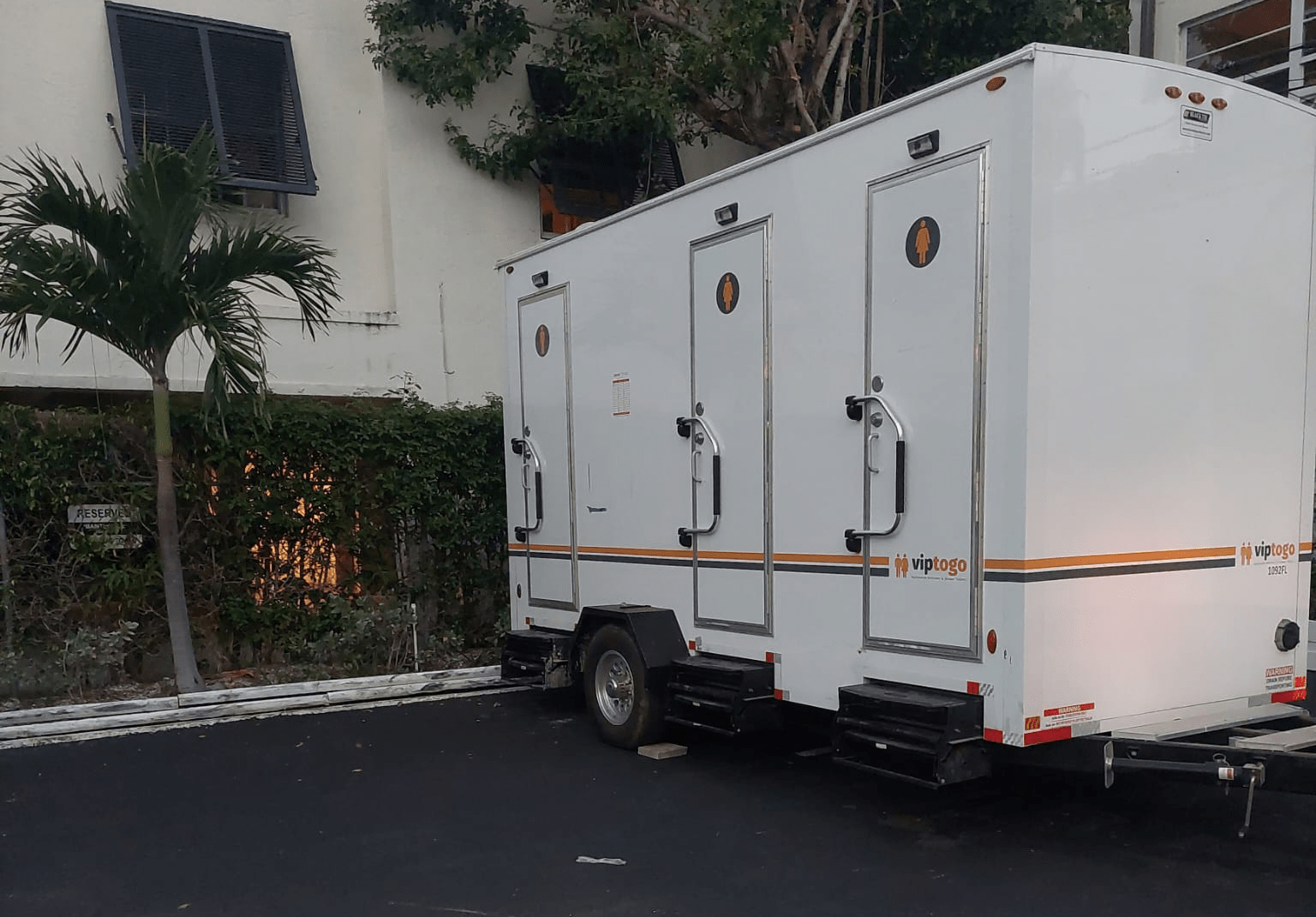 Portable restroom trailers for wedding receptions