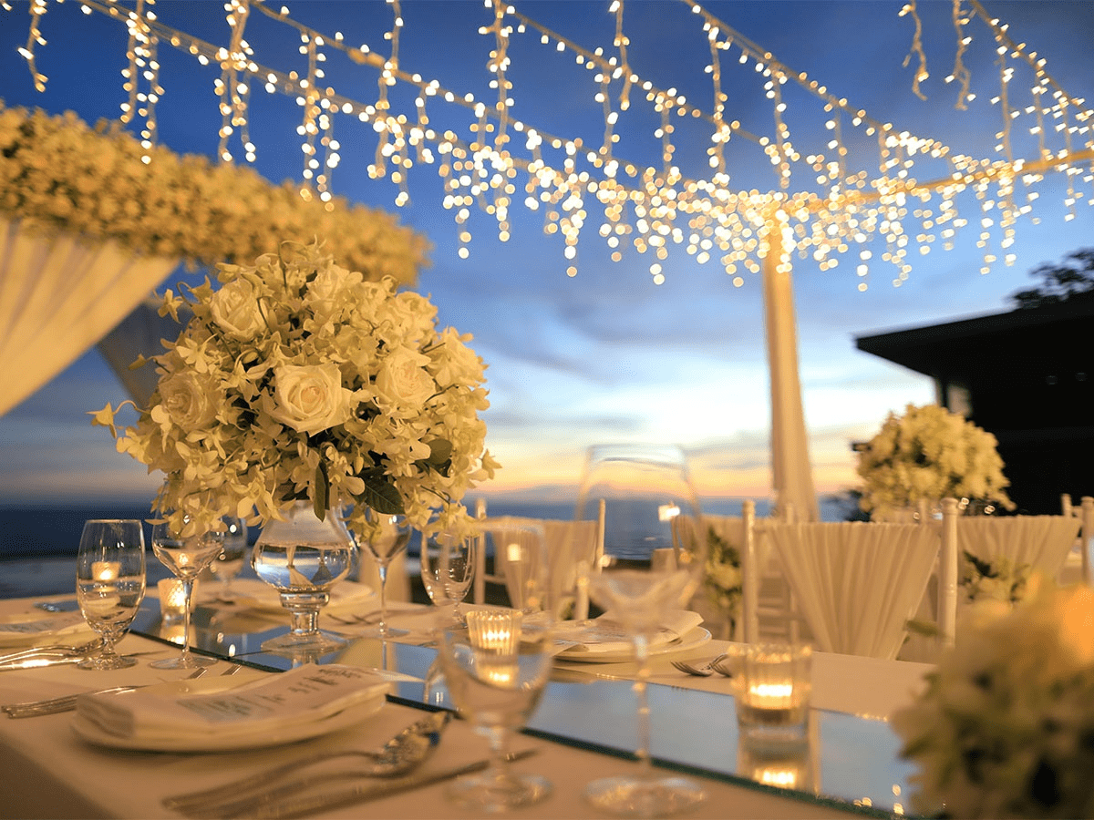 Preparations in place for a outdoor wedding reception