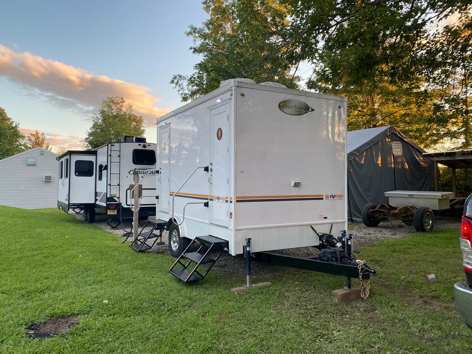 VIP To Go’s mobile restroom outdoors