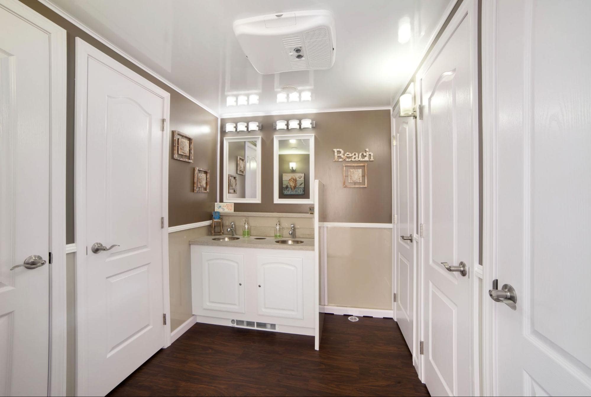 interior view of restroom trailer rental for wedding