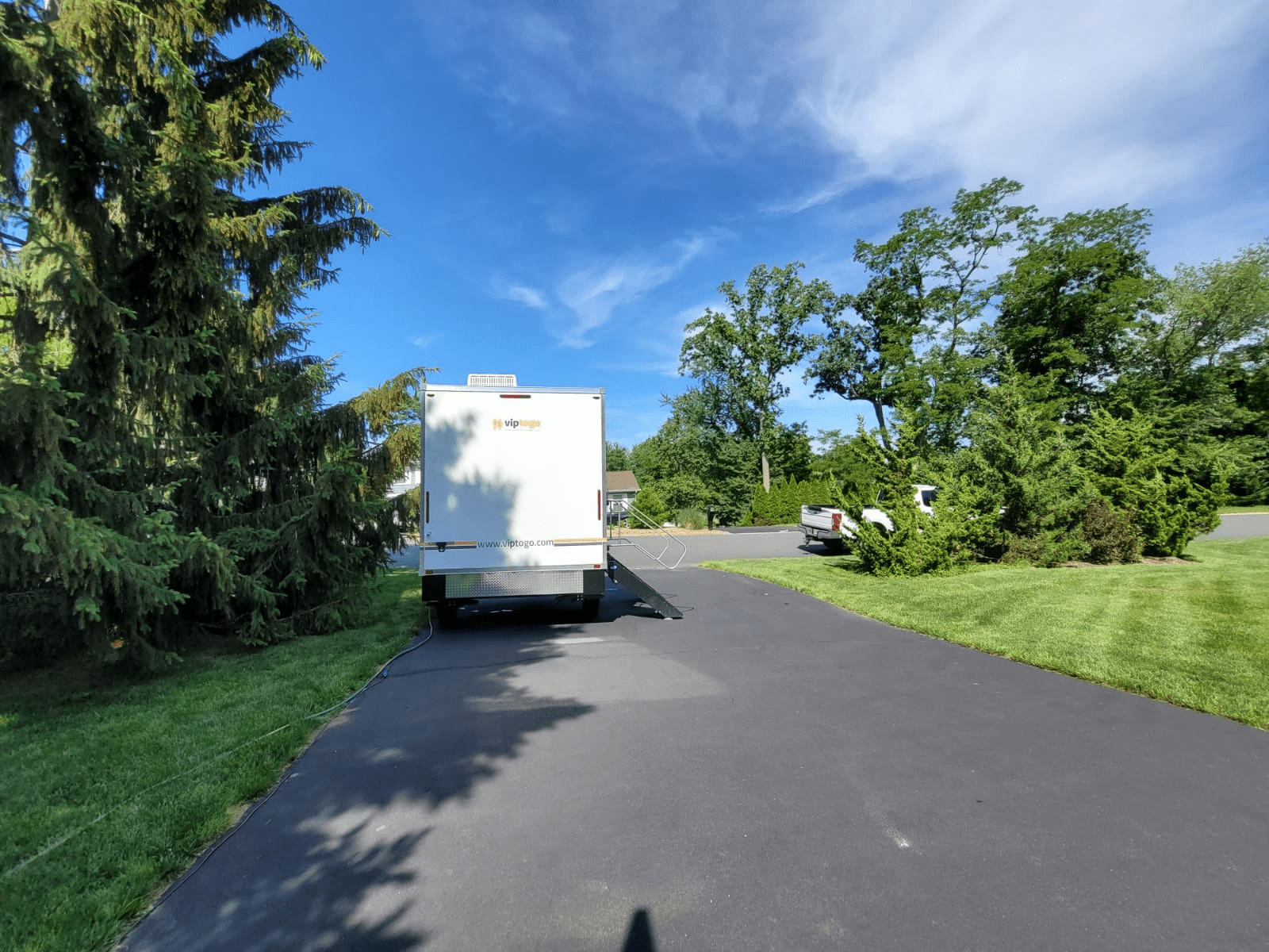 Luxury restroom trailer rentals at an outdoor event