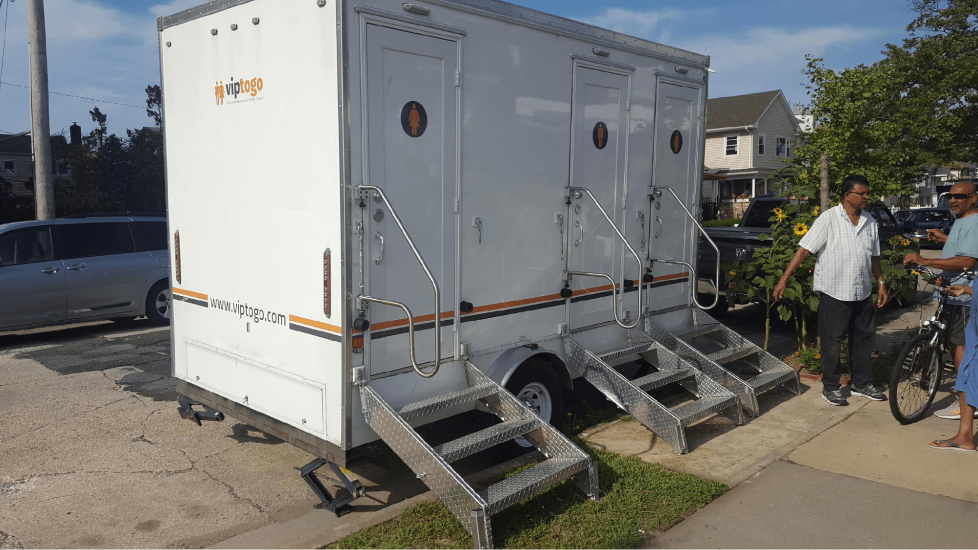 VIP To Go’s three station restroom trailer size at an outdoor event