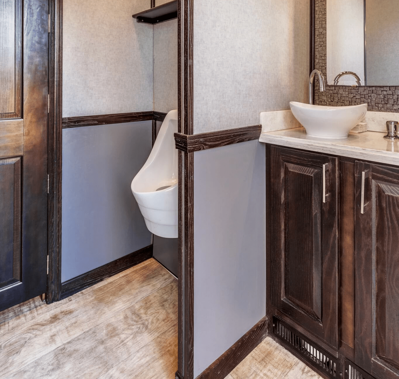 Interior view of VIP restroom trailer rental for upscale gatherings