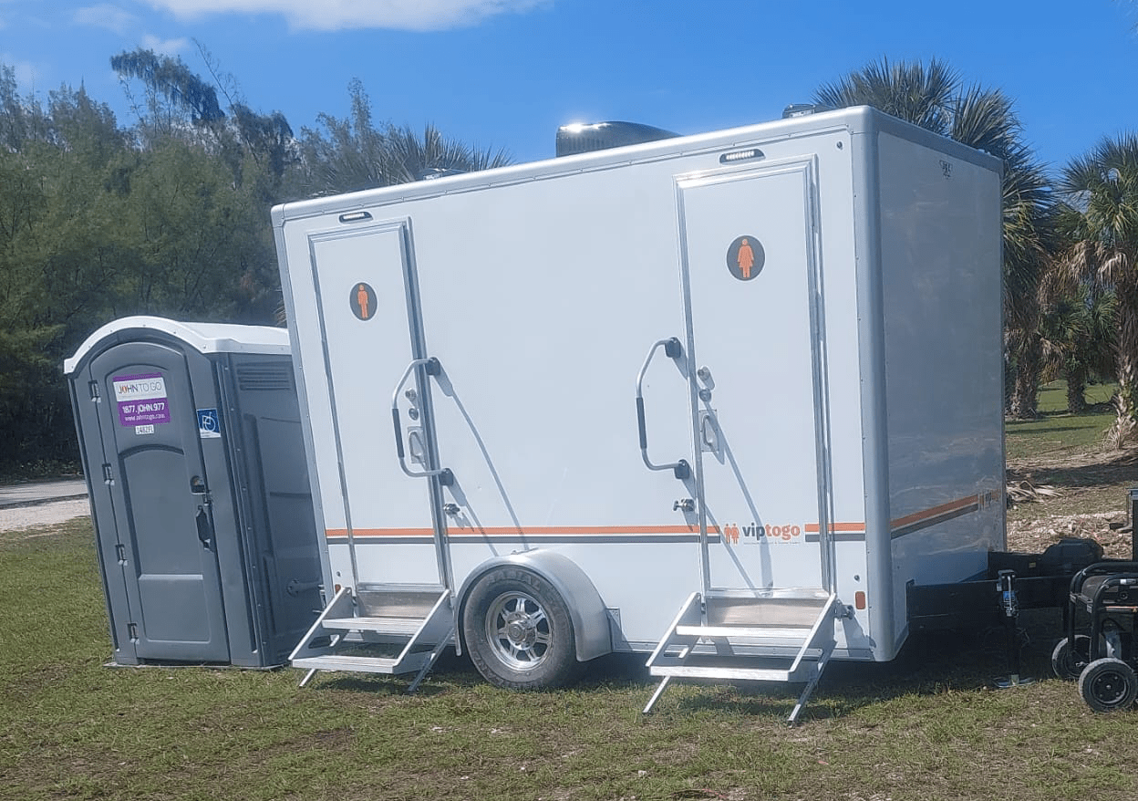 Outdoor wedding restroom trailer rental in Charleston, SC