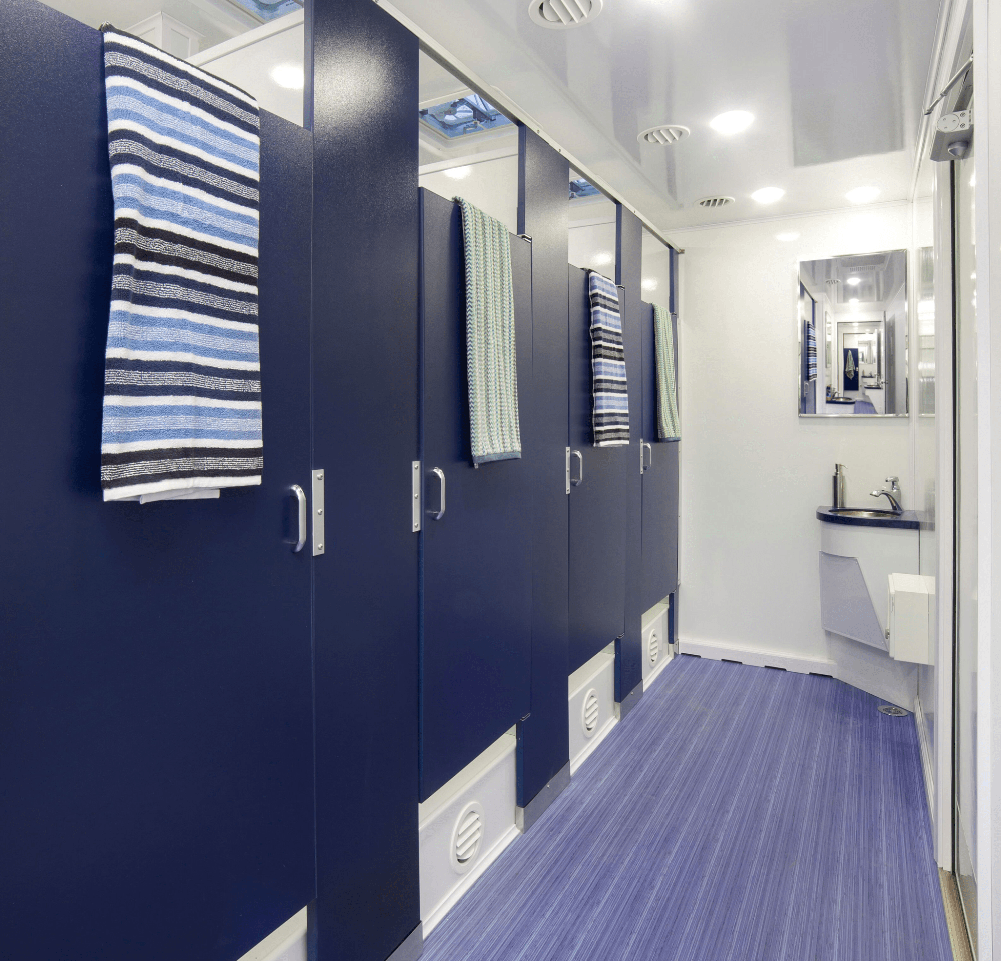 Inside a luxurious restroom trailer in Homestead, Florida